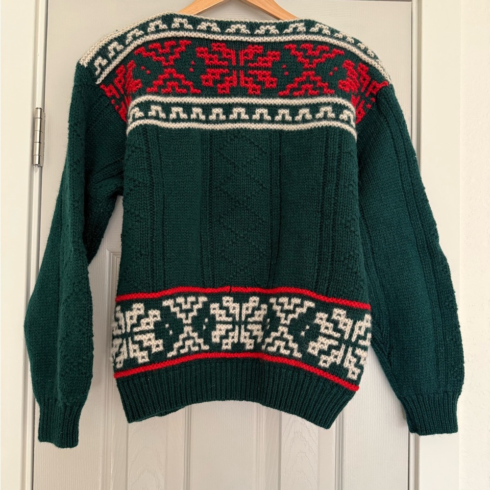 Vintage United Colors Of Benetton Green and Red Shetland Wool Sweater Italy